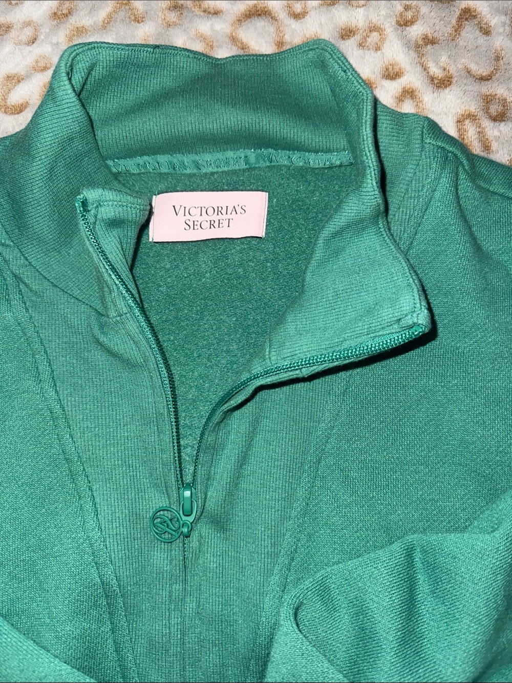Victoria's Secret Emerald Green Cropped Quarter-Zip Pullover